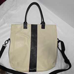 Not Rational Eugenia Black & Ivory  Leather Bag Tote Purse Fold Over Convertible